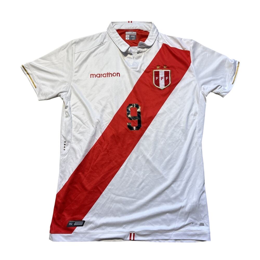 Marathon Peru Soccer Jersey 2019 Copa America Paolo Guerrero #9 Men's Size L FPF